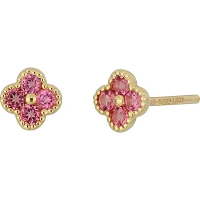 Bony Levy Clover Pink Tourmaline Stud Earrings In Gold