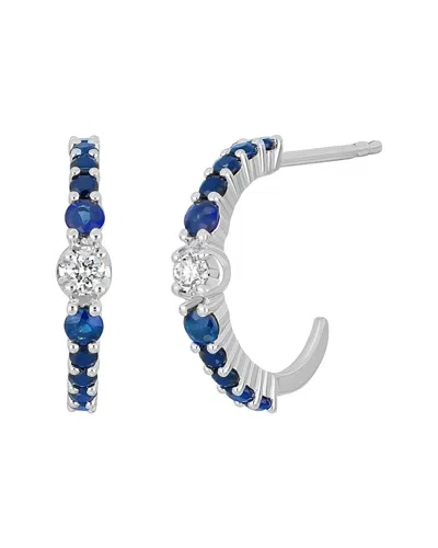 Bony Levy El Mar 18k 0.39 Ct. Tw. Diamond & 20 Sapphire Half Hoop Earrings In Metallic