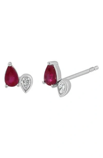 Bony Levy El Mar 18k White Gold Diamond & Ruby Stud Earrings In Metallic