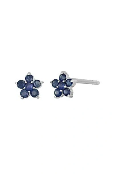 Bony Levy El Mar 18k White Gold Sapphire Flower Stud Earrings In Silver