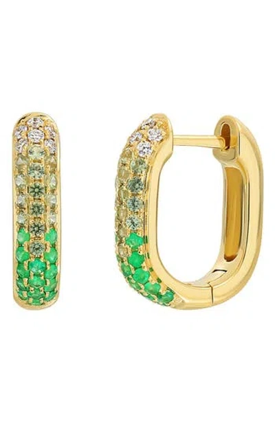 Bony Levy El Mar 18k Yellow Gold Diamond, Emerald & Green Sapphire Hoop Earrings