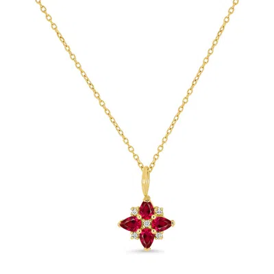 Bony Levy El Mar 18k Yellow Gold Ruby & Diamond Flower Pendant Necklace