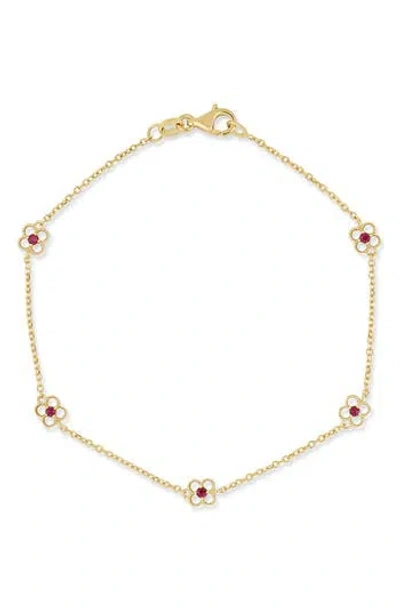 Bony Levy El Mar 18k Yellow Gold Ruby Clover Station Chain Bracelet In Pink