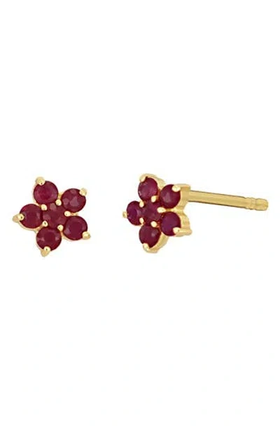 Bony Levy El Mar 18k Yellow Gold Ruby Flower Stud Earrings