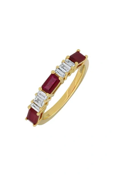 Bony Levy El Mar Baguette Diamond & Ruby Ring In 18k Yellow Gold