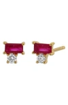Bony Levy El Mar Baguette Diamond Stud Earrings In 18k Yellow Gold/ruby