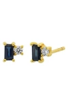 Bony Levy El Mar Baguette Diamond Stud Earrings In 18k Yellow Gold/sapphire