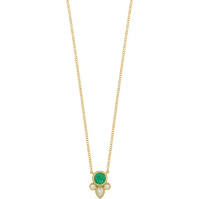 Bony Levy El Mar Diamond & Emerald Circle Pendant Necklace In Gold