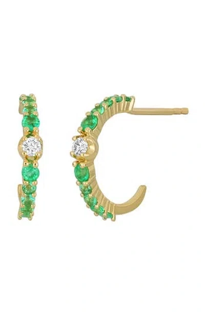 Bony Levy El Mar Diamond & Gemstone Hoop Earrings In 18k Yellow Gold - Emerald