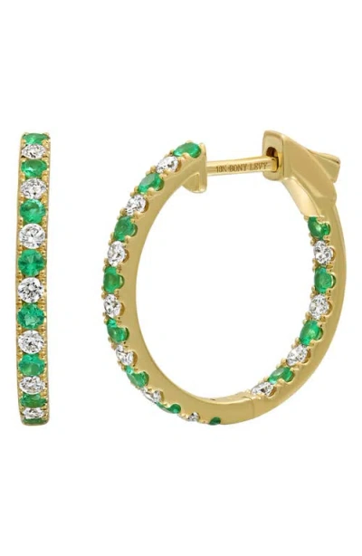 Bony Levy El Mar Diamond Hoop Earrings In 18k Yellow Gold/ Emerald