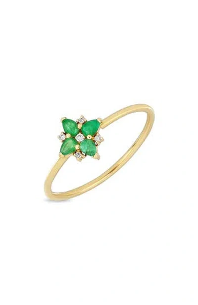 Bony Levy El Mar Emerald & Diamond Flower Ring In Red