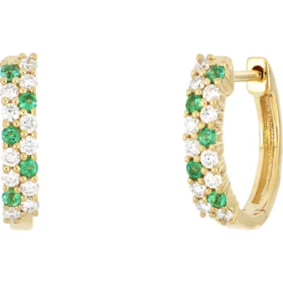 Bony Levy El Mar Emerald & Diamond Huggie Hoop Earrings In 18k Yellow Gold