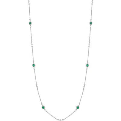 Bony Levy El Mar Emerald & Diamond Station Necklace In 18k White Gold