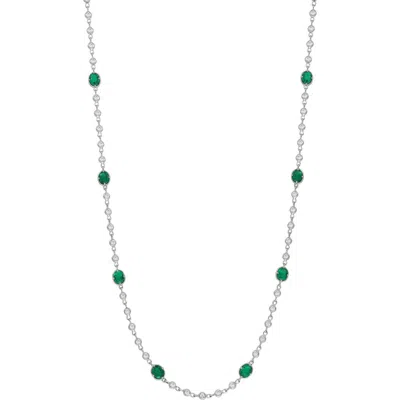 Bony Levy El Mar Emerald & Diamond Station Necklace In 18k White Gold