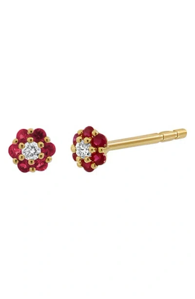 Bony Levy El Mar Gemstone & Diamond Flower Stud Earrings In 18k Y. Gold/ruby/diamond