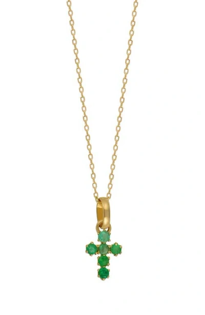 Bony Levy El Mar Gemstone Cross Pendant Necklace In 18k Yellow Gold Emerald