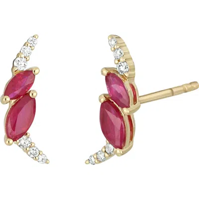 Bony Levy El Mar Ruby & Diamond Stud Earrings In 18k Yellow Gold