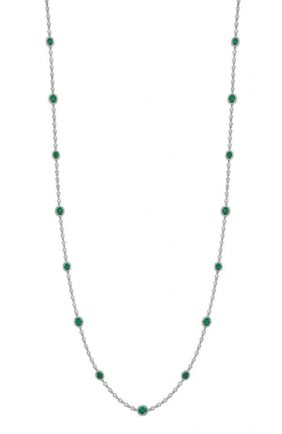 Bony Levy El Mar Station Emerald & Diamond Long Necklace In 18k White Gold