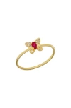 Bony Levy El Mar Trend Butterfly Ruby & Diamond Ring In 18k Yellow Gold