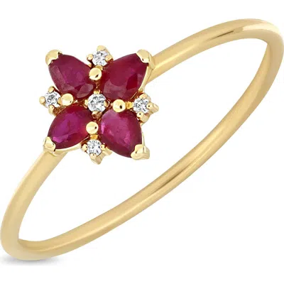Bony Levy El Mary Ruby & Diamond Flower Ring In Gold