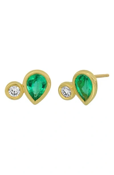 Bony Levy Emerald & Diamond Stud Earrings In 18k Yellow Gold