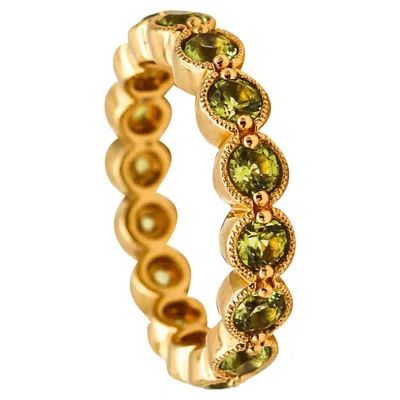 Pre-owned Bony Levy Eternity Band Ring In 18kt Yellow Gold With 2.42 Cts In Green Peridots