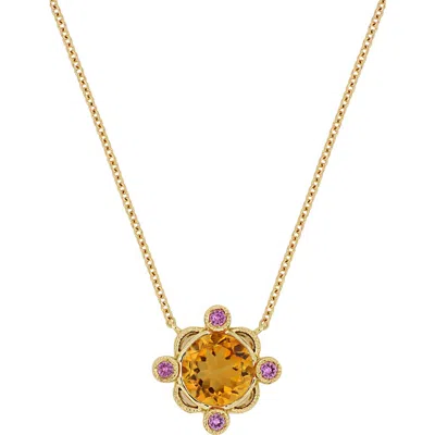 Bony Levy Iris Citrine & Pink Sapphire Pendant Necklace In Gold