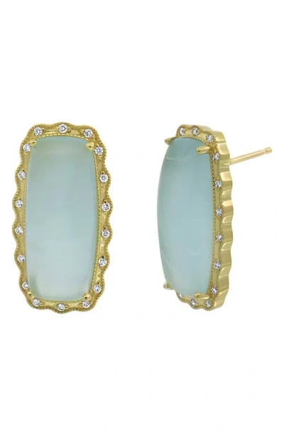 Bony Levy Milky Aquamarine & Diamond Stud Earrings In 18k Yellow Gold