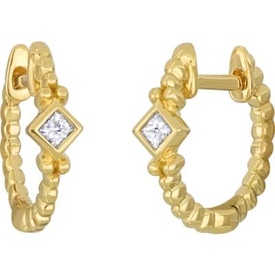 Bony Levy Mykonos 18k Yellow Gold Princess Cut Diamond Huggie Hoop Earrings
