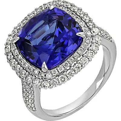 Bony Levy Pavé Diamond Halo Cushion Tanzanite Ring In Burgundy