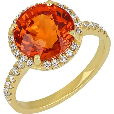 Bony Levy Pavé Diamond Halo Round Cut Mandarin Garnet Ring In 18k Yg/mandarin Garnet/diam.