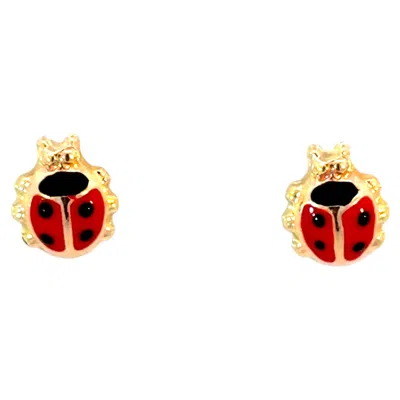 Pre-owned Bony Levy Red And Black Enamel Ladybug Earrings 14k Yellow Gold