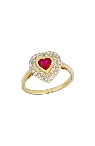 Bony Levy Ruby Heart & Diamond Halo Ring In 18k Yellow Gold
