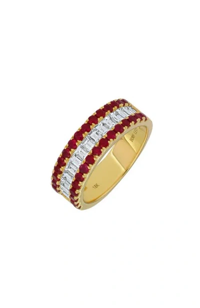 Bony Levy Three-row Ruby & Diamond Ring In 18k Yellow Gold