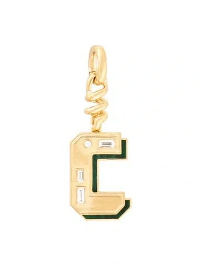 Pre-owned Boochier 18k Diamond & Malachite Nostalgia 'c' Pendant, 1.25" In Multicolor