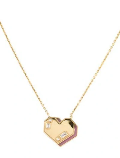 Pre-owned Boochier 18k Pink Opal & Diamond Heart Pendant Necklace, 16" In Multicolor