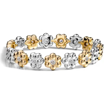 Boochier Diamond Flower Puff Bracelet In Gold