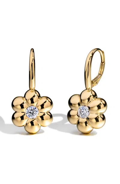 Boochier Diamond Flower Puff Huggie Hoop Earrings In Gold