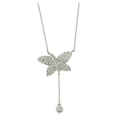 Pre-owned Boodles Pavé Diamond Butterfly Drop Necklace In Multi