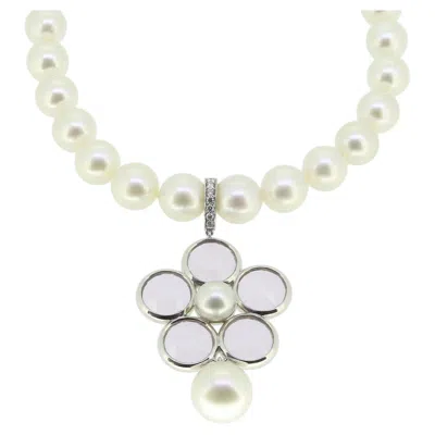 Pre-owned Boodles Pearl And Rose Quartz Pendant Necklace In Red