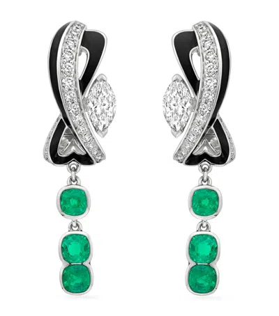 Boodles Platinum, Diamond And Emerald Zebra Inside Africa Earrings In Silver