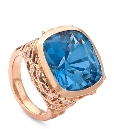 Boodles Rose Gold, Diamond And Aquamarine Flamingo Inside Africa Ring