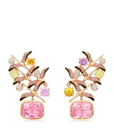 Boodles Rose Gold, Diamond, Sapphire And Morganite Flamingo Inside Africa Earrings