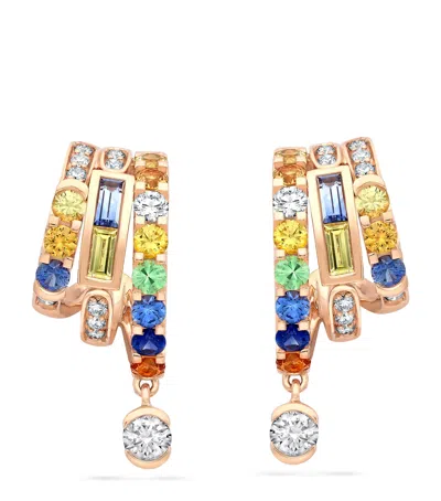 Boodles Rose Gold, Diamond, Sapphire And Tsavorite Play Of Light Hoop Earrings In Pink