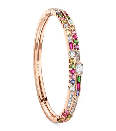 Boodles Rose Gold, Diamond, Sapphire, Ruby And Tsavorite Play Of Light Bangle In Pink