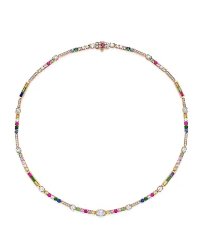 Boodles Rose Gold, Diamond, Sapphire, Ruby And Tsavorite Play Of Light Chelsea Necklace In Pink