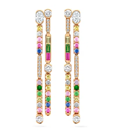 Boodles Rose Gold, Diamond, Sapphire, Ruby And Tsavorite Play Of Light Drop Earrings In Pink