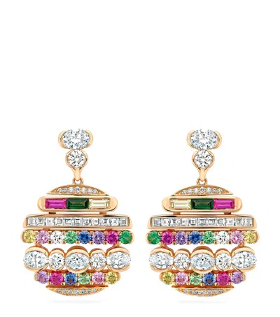 Boodles Rose Gold, Diamond, Sapphire, Ruby And Tsavorite Play Of Light Drop Earrings In Pink