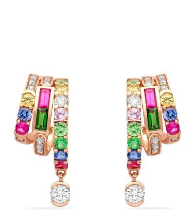 Boodles Rose Gold, Diamond, Sapphire, Ruby And Tsavorite Play Of Light Hoop Earrings In Pink