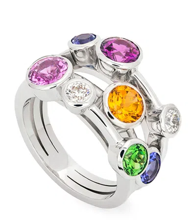 Boodles White Gold, Diamond, Sapphire And Gemstone Raindance Rainbow Ring